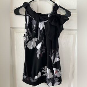 White House Black Market, Floral Blouse with asymmetric sheer bow tie